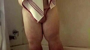 small cock gets steamy rinse under cascading shower water