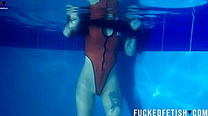 helen star's seductive underwater pool dive with mask