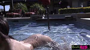 Cock Craving Savannah Sixx Controls Stepbro's Dick with Deepthroat and Bikini Seduction Poolside