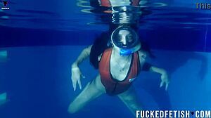 helen star's seductive underwater pool dive with mask