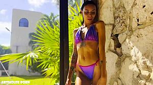 Petite Violeta Grey Sucks Rides Monster Cock and Takes Foot Cum Loads