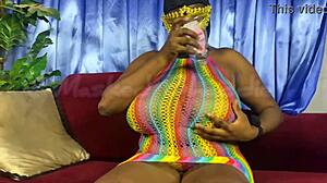Hey, you see this curvy masked queen oiling her huge puffy tits while stroking slow? Don't you wanna watch her explode?