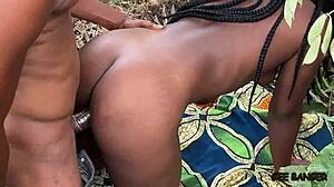 Baba's ebony curves ride big cock with saggy tits bouncing wildly