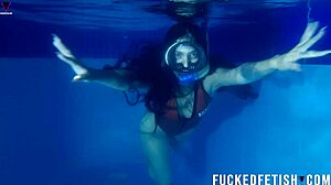 helen star's seductive underwater pool dive with mask
