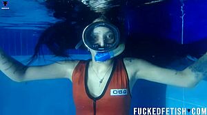 helen star's seductive underwater pool dive with mask