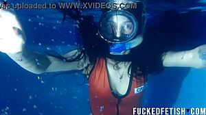 helen star's seductive underwater pool dive with mask