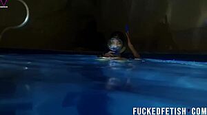 helen star's seductive underwater pool dive with mask