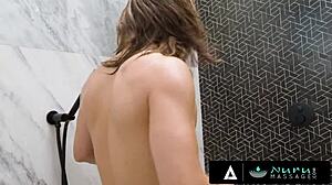 Busty MILF Elizabeth Skylar Rides Stepson's Cock During Nuru Massage Fuck