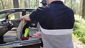 Skinny Horny Couple Destroys Ass with Rough Anal Doggystyle in Parked Car