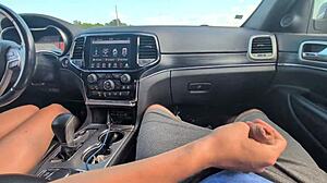 Girlfriend's Teasing Handjob Explodes in Messy Cum While Driving