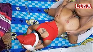 Hubby rails tattooed latina whore bent over like a desperate prostitute