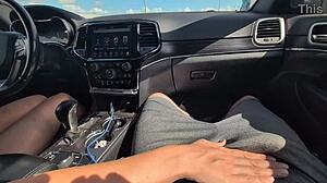 Girlfriend's Teasing Handjob Explodes in Messy Cum While Driving