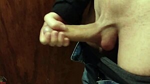 Skinny young babe jerks massive cock in bathroom homemade style