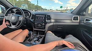Girlfriend's Teasing Handjob Explodes in Messy Cum While Driving