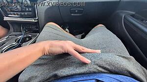 Girlfriend's Teasing Handjob Explodes in Messy Cum While Driving