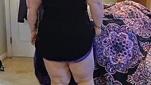 bbw milf strips black dress dances teases huge natural tits naked