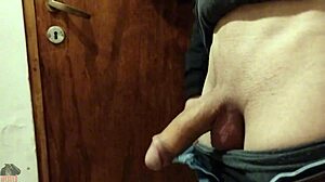 Skinny young babe jerks massive cock in bathroom homemade style