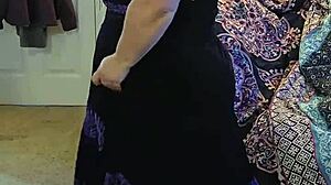 bbw milf strips black dress dances teases huge natural tits naked