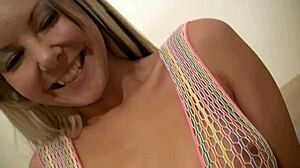 Beautiful Blonde Kate Masturbates in Net Dress Solo