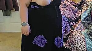 bbw milf strips black dress dances teases huge natural tits naked