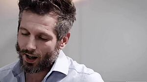 he debates if banging the tall brunette secretary boss with big tits is worth the risk