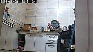 Camera catches hot Brazilian BBW neighbor cleaning house flashing her huge fat pussy and big natural tits in lingerie