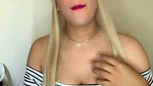 Transexual shows off her small rich tits