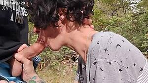 blowjob in the woods with deepthroat and swallow
