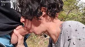 blowjob in the woods with deepthroat and swallow