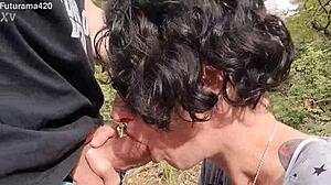 blowjob in the woods with deepthroat and swallow