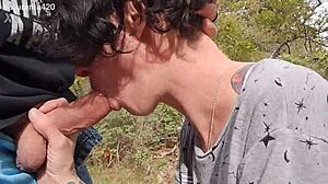 blowjob in the woods with deepthroat and swallow