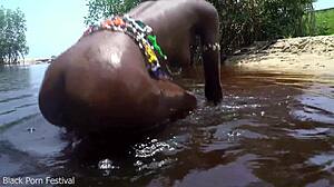 This gorgeous skinny african slut gave me a footjob in the wild