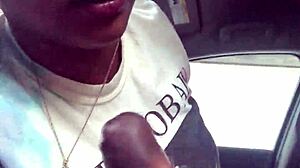 ebony slut gives public blowjob in the car