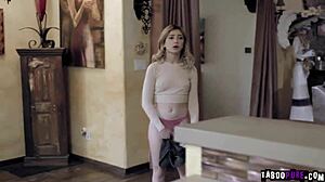 Babysitter teen 18+ got caught masturbating and gets her pussy shoved