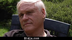 Superb blonde and whitened old man pleasing eachother in 69