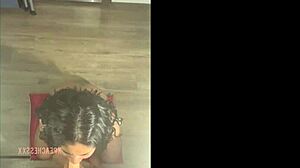 busty latina with natural tits blowing and titfucking her dildo!