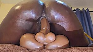 ebony girl fingers her creamy tight pussy during homemade masturbation