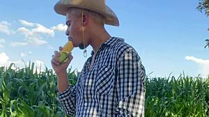 Hetero shoves whole corn deep in tight ass!