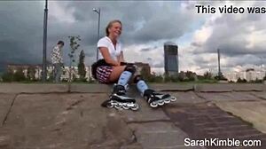 sweet sarah shows pussy close up while skating