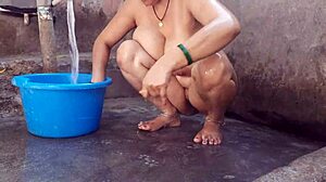 sexy big boobs bhabhi bathes outside wet
