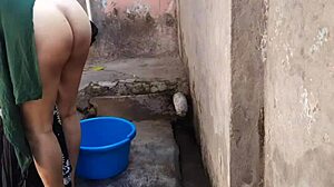 sexy big boobs bhabhi bathes outside wet