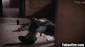 Slutty teen 18+ threesome fucked by homeless guy