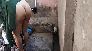 sexy big boobs bhabhi bathes outside wet
