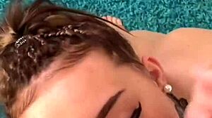 Petite brunette teen rims deepthroats and gets messy facial