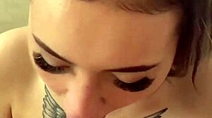 Petite brunette teen rims deepthroats and gets messy facial