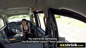 Japanese babe rides thick cock in the back of a taxi