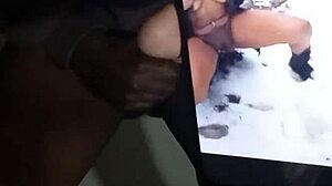Ebony enjoys outdoor snowy weather sex for free