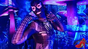 Spiderbabe enjoys halloween night fun