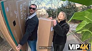 Curvy Amalia Davis rides neighbour monster cock hard
