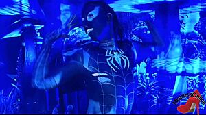 Spiderbabe enjoys halloween night fun